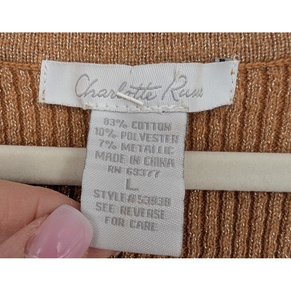 VTG Y2K Charlotte Russe Gold Metallic Babydoll Ribbed Balloon Sleeve Knit Top L - Picture 9 of 15